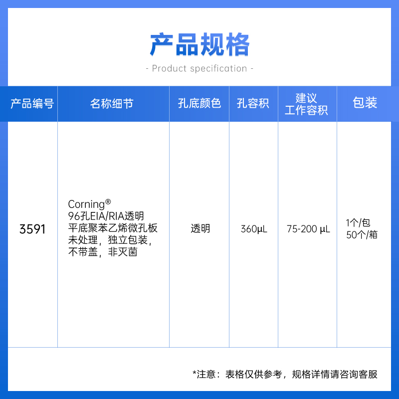 康宁 3591 96孔EIA/RIA透明平底聚苯乙烯微孔板不带盖 非灭菌图2